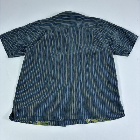 Tommy Bahama Shirt Mens L Blue Floral Stripe Hawaiian Short Sleeve Button Front - Picture 9 of 10